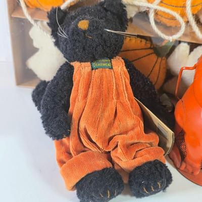 LOT 85F: Large Assortment Of Halloween Decorations, Decorative Primitive Box From Lancaster, PA, Garland W/Ghost/Pumpkins & Much More