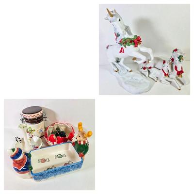 LOT 86D: Vintage Ceramic Christmas Collection Includes Department 56 Sleeping Snowman Candle Stick Holder, Beautiful Fine Porcelain...