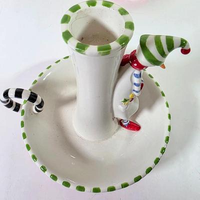 LOT 86D: Vintage Ceramic Christmas Collection Includes Department 56 Sleeping Snowman Candle Stick Holder, Beautiful Fine Porcelain...
