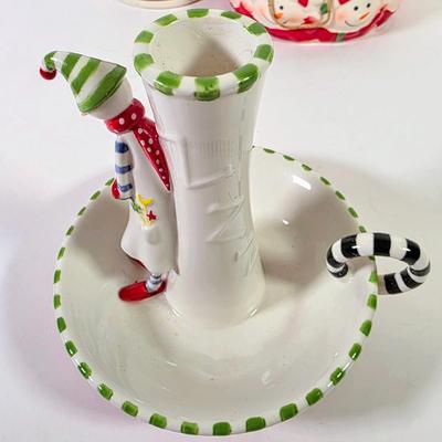 LOT 86D: Vintage Ceramic Christmas Collection Includes Department 56 Sleeping Snowman Candle Stick Holder, Beautiful Fine Porcelain...