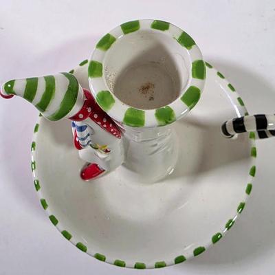 LOT 86D: Vintage Ceramic Christmas Collection Includes Department 56 Sleeping Snowman Candle Stick Holder, Beautiful Fine Porcelain...