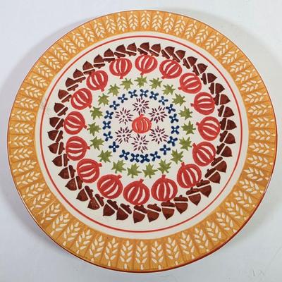 LOT 89D: Villeroy Boch Antique/Vintage Majolica Leaves & Grapes Plate, MCM Metal Turkey Plate, Yankee Candle Pumpkin Dish &...