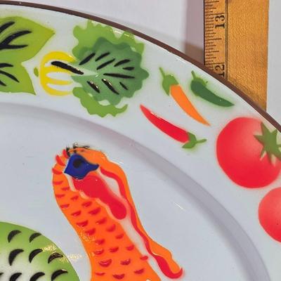 LOT 89D: Villeroy Boch Antique/Vintage Majolica Leaves & Grapes Plate, MCM Metal Turkey Plate, Yankee Candle Pumpkin Dish &...