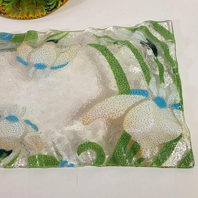 LOT 89D: Villeroy Boch Antique/Vintage Majolica Leaves & Grapes Plate, MCM Metal Turkey Plate, Yankee Candle Pumpkin Dish &...