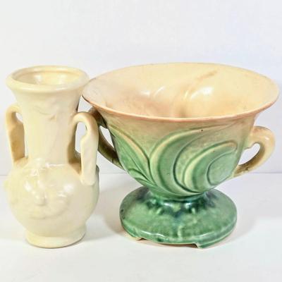 LOT 91D: Vintage McCoy Double Handle Bowl/Planter & Art Deco Double Handle Vase