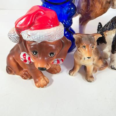 LOT 93D: Vintage Royal Doulton Collie Figurine, Joseph Original Porcelain Christmas Dachshund, Wired Hair Terrier, MCM Cobalt Blue Glass...