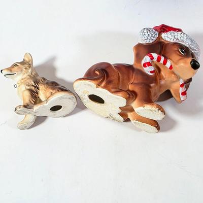 LOT 93D: Vintage Royal Doulton Collie Figurine, Joseph Original Porcelain Christmas Dachshund, Wired Hair Terrier, MCM Cobalt Blue Glass...