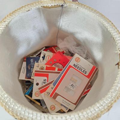 LOT 96D: Beautiful Vintage Sewing Basket, With Large Assortment Of Notions & 2 Craft Hot Glue Guns