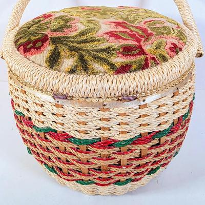 LOT 96D: Beautiful Vintage Sewing Basket, With Large Assortment Of Notions & 2 Craft Hot Glue Guns