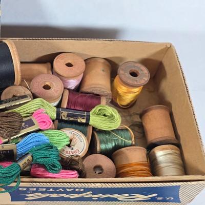 LOT 96D: Beautiful Vintage Sewing Basket, With Large Assortment Of Notions & 2 Craft Hot Glue Guns
