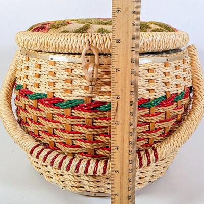 LOT 96D: Beautiful Vintage Sewing Basket, With Large Assortment Of Notions & 2 Craft Hot Glue Guns