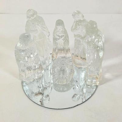LOT 97D: Vintage Crystal Nativity Set, Sitting On Removable Mirror Base