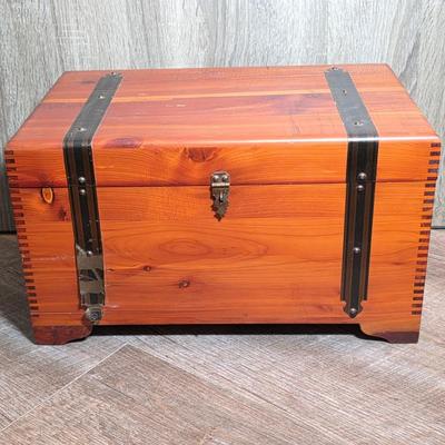 LOT 99D: 2 Small Cedar Chests, 1 Whale Decor Chest W/Two Drawers & 1 Metal Strap Decor Chest