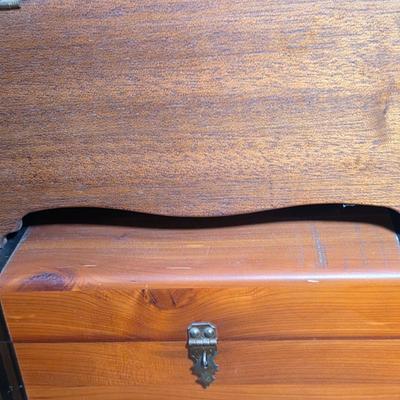 LOT 99D: 2 Small Cedar Chests, 1 Whale Decor Chest W/Two Drawers & 1 Metal Strap Decor Chest