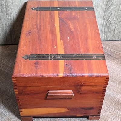 LOT 99D: 2 Small Cedar Chests, 1 Whale Decor Chest W/Two Drawers & 1 Metal Strap Decor Chest