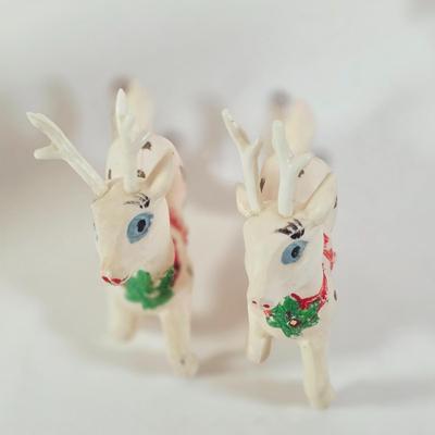 LOT 100D: Vintage Styrofoam Santa Decoration, Snowman Nesting Doll, Plastic Nativity Scene Made In Germany & 2 Reindeer