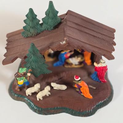 LOT 100D: Vintage Styrofoam Santa Decoration, Snowman Nesting Doll, Plastic Nativity Scene Made In Germany & 2 Reindeer