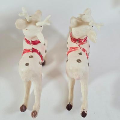 LOT 100D: Vintage Styrofoam Santa Decoration, Snowman Nesting Doll, Plastic Nativity Scene Made In Germany & 2 Reindeer