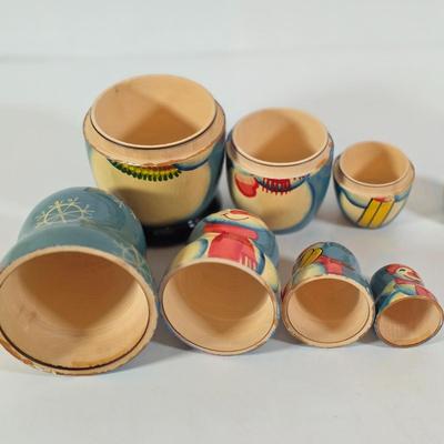 LOT 100D: Vintage Styrofoam Santa Decoration, Snowman Nesting Doll, Plastic Nativity Scene Made In Germany & 2 Reindeer