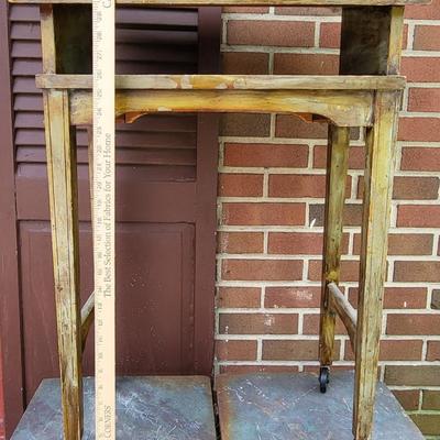 LOT 108: Vintage Wooden Lecturn on Wheels