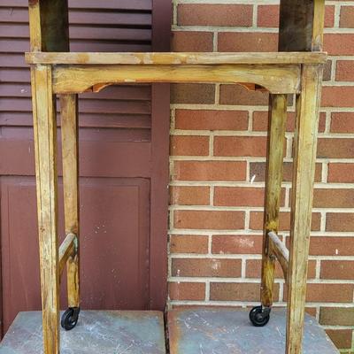 LOT 108: Vintage Wooden Lecturn on Wheels