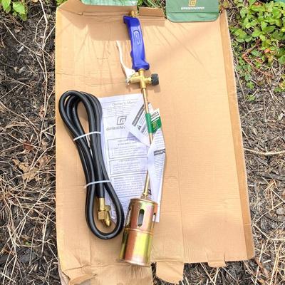 LOT 125G: Husky Tool Bag with Contents, Propane Torch, Large Wrenches and Pipe Clamps