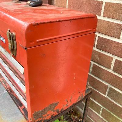 LOT 127G: Craftsman Collection - Metal Toolbox / Large Mouth Tool Bag with Contents and Stanley Level