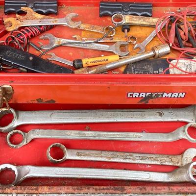 LOT 127G: Craftsman Collection - Metal Toolbox / Large Mouth Tool Bag with Contents and Stanley Level