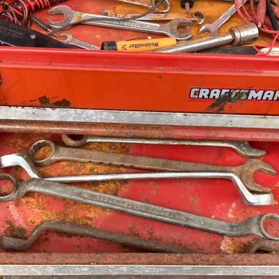 LOT 127G: Craftsman Collection - Metal Toolbox / Large Mouth Tool Bag with Contents and Stanley Level