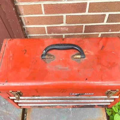 LOT 127G: Craftsman Collection - Metal Toolbox / Large Mouth Tool Bag with Contents and Stanley Level