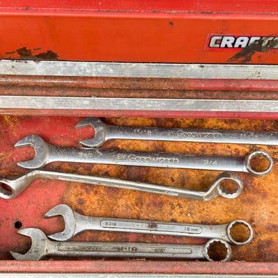 LOT 127G: Craftsman Collection - Metal Toolbox / Large Mouth Tool Bag with Contents and Stanley Level
