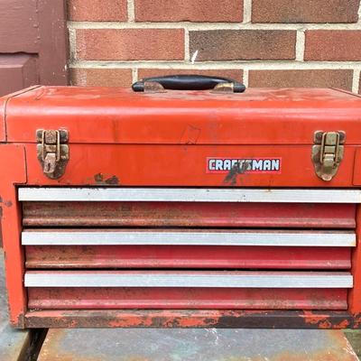 LOT 127G: Craftsman Collection - Metal Toolbox / Large Mouth Tool Bag with Contents and Stanley Level