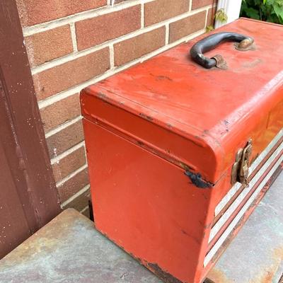 LOT 127G: Craftsman Collection - Metal Toolbox / Large Mouth Tool Bag with Contents and Stanley Level