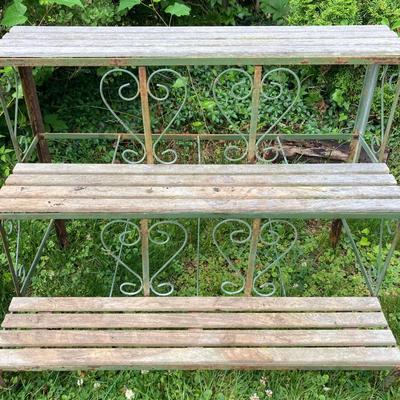 LOT 130P: Outdoor / Garden Lot - Metal and Wood 3 Tier Plant / Display Shelf, Pedestal Stand, Shovel, Brass Planter, Hand Tools,...