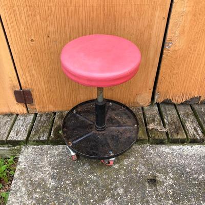 LOT 131S: Automotive Lot - Rolling Seat, Stands, Car Waxer, Hanging Light / Power Cord, Funnel, Sun Inductive Timing Light Model 7501 and...