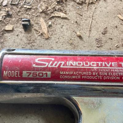 LOT 131S: Automotive Lot - Rolling Seat, Stands, Car Waxer, Hanging Light / Power Cord, Funnel, Sun Inductive Timing Light Model 7501 and...