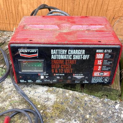 LOT 132S: Century Model 87151 Battery Charger, Husky Jack in Case, Jumper Cables and Power Cord