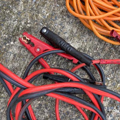 LOT 132S: Century Model 87151 Battery Charger, Husky Jack in Case, Jumper Cables and Power Cord