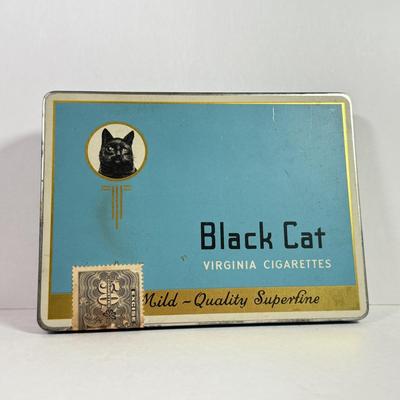 LOT 143L: Black Cat Collection: Vintage Virginia Cigarette Box, Teapot, Vase & More