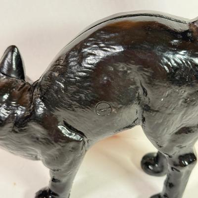LOT 144L: Vintage Cast Iron Black Cat w/ Small Metal Cat & Glass Cat w/ Moon Disc