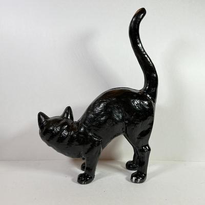 LOT 144L: Vintage Cast Iron Black Cat w/ Small Metal Cat & Glass Cat w/ Moon Disc