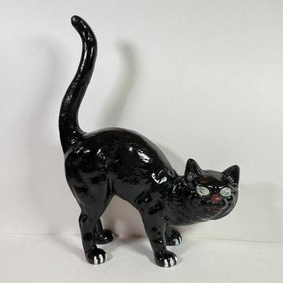 LOT 144L: Vintage Cast Iron Black Cat w/ Small Metal Cat & Glass Cat w/ Moon Disc