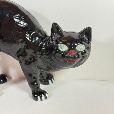 LOT 144L: Vintage Cast Iron Black Cat w/ Small Metal Cat & Glass Cat w/ Moon Disc