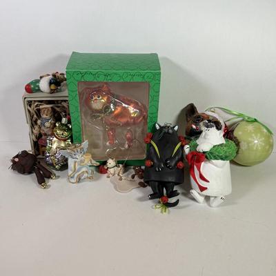 LOT 153L: Collection of Cat & Dog Ornaments: Schmid, Handmade & More
