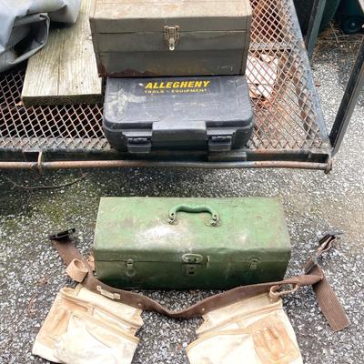 LOT 167G: Allegheny Cordless Impact Wrench and Battery in Storage Case, Metal Toolboxes with Contents and McGuire Nicholas Tool Belt