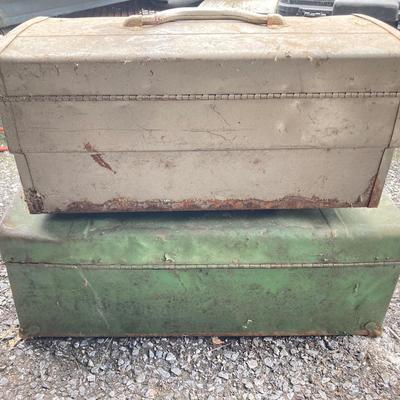 LOT 167G: Allegheny Cordless Impact Wrench and Battery in Storage Case, Metal Toolboxes with Contents and McGuire Nicholas Tool Belt