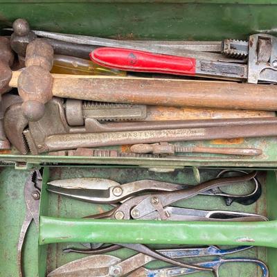 LOT 167G: Allegheny Cordless Impact Wrench and Battery in Storage Case, Metal Toolboxes with Contents and McGuire Nicholas Tool Belt