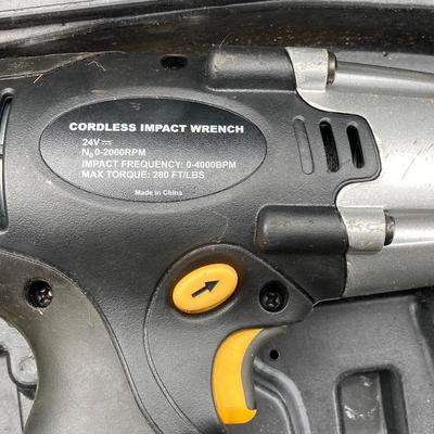 LOT 167G: Allegheny Cordless Impact Wrench and Battery in Storage Case, Metal Toolboxes with Contents and McGuire Nicholas Tool Belt