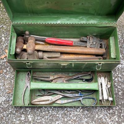 LOT 167G: Allegheny Cordless Impact Wrench and Battery in Storage Case, Metal Toolboxes with Contents and McGuire Nicholas Tool Belt