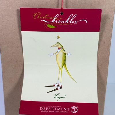 LOT 171K: Lenox Silverplate Scroll Santa Ornament w/ Box, Dept 56 Lizard Ornament w/ Box & Delicate Vintage Doilie Embroidered Ornaments
